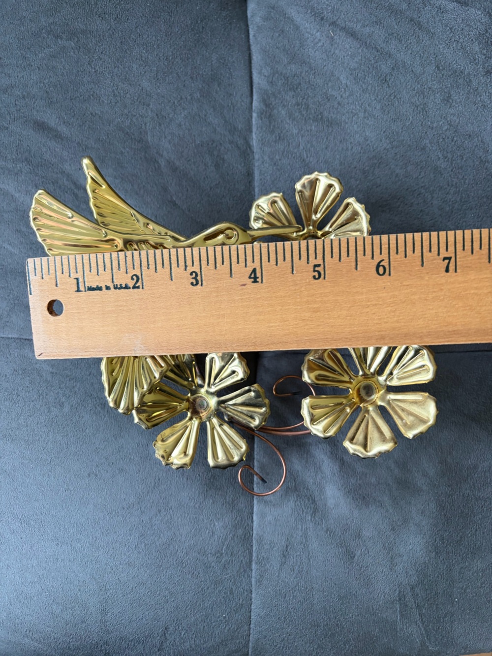 Vintage Brass & Copper Tone Metal Hummingbird Wall Decor 3 Piece Set - Picture 9 of 9